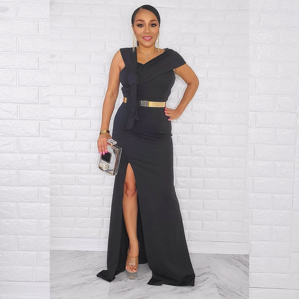 Symmetry Black One Shoulder Dress